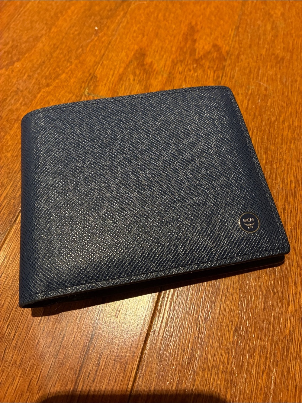 MCM Navy Textured Leather Bi-Fold Wallet